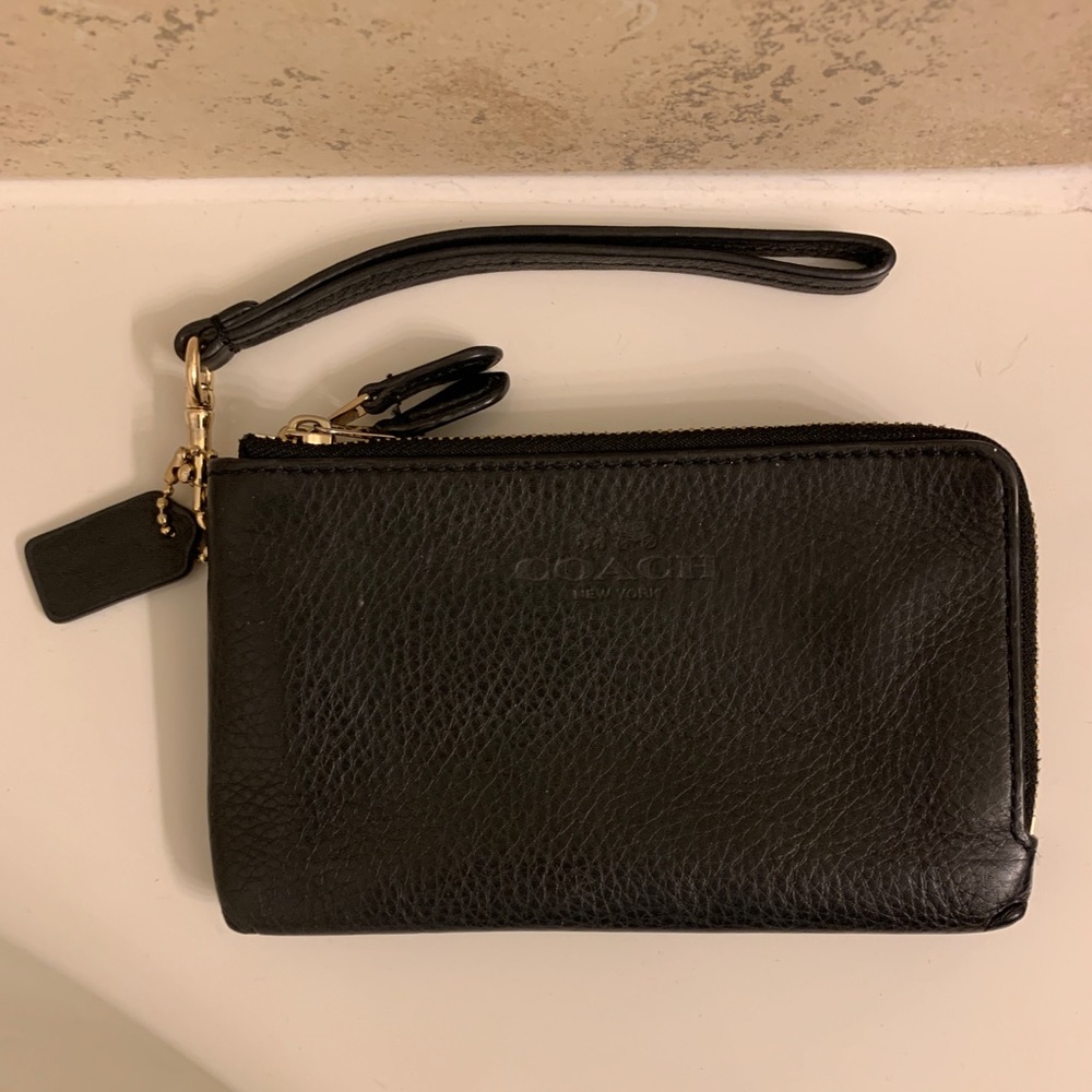 Coach Black Leather and Gold Wristlet